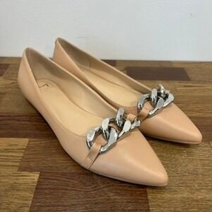 Marc Fisher Womens Seluna Flats 8 NEW $140 Beige‎ Leather Chain Point Toe Chic